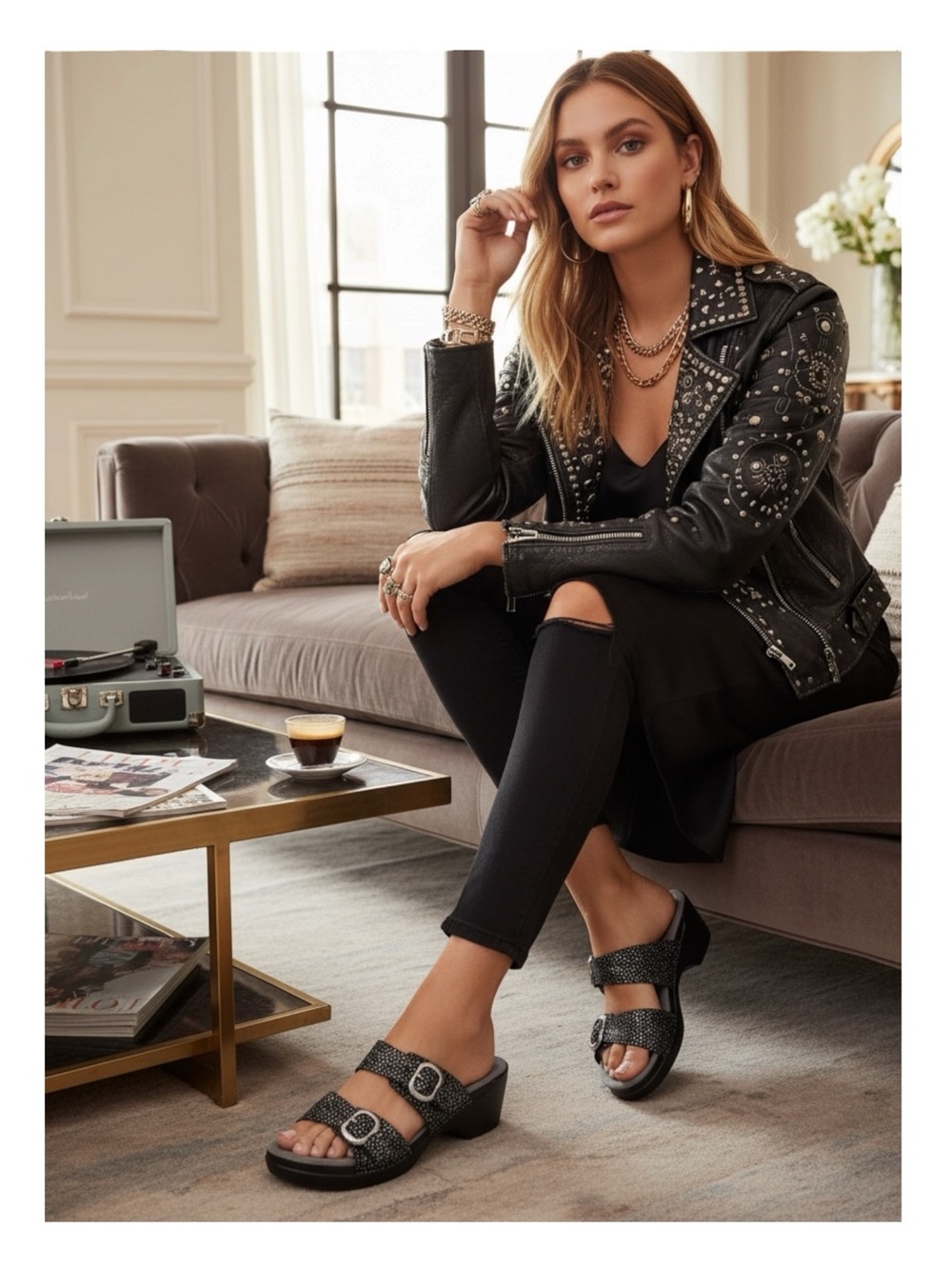 Dansko ★ Sophie Leather Clog Sandals ★ Black Shagreen Print ★ 10.5 11 ★ Strappy